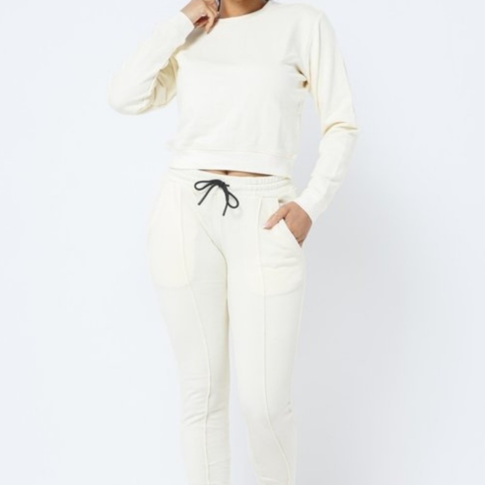 French Terry Solid pants set with long sleeve top and anckels Zipper